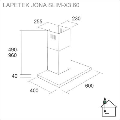 LAPETEK JONA Slim-X3  60 cm keskusilmanvaihto, seinämalli musta