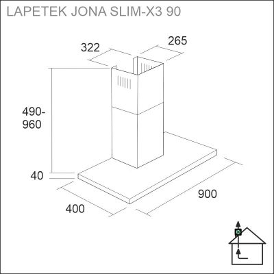 LAPETEK JONA Slim-X3 90 cm keskusilmanvaihto, seinämalli musta