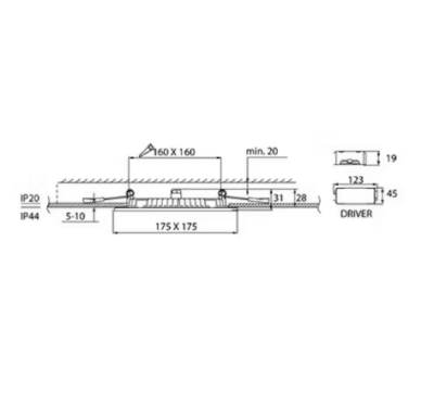 AIRAM ALASVALO FLAT SQ 175 IP44 12W/830 DIM PCO WH