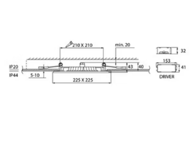 AIRAM ALASVALO FLAT SQ 225 IP44 15W/830 DIM PCO WH