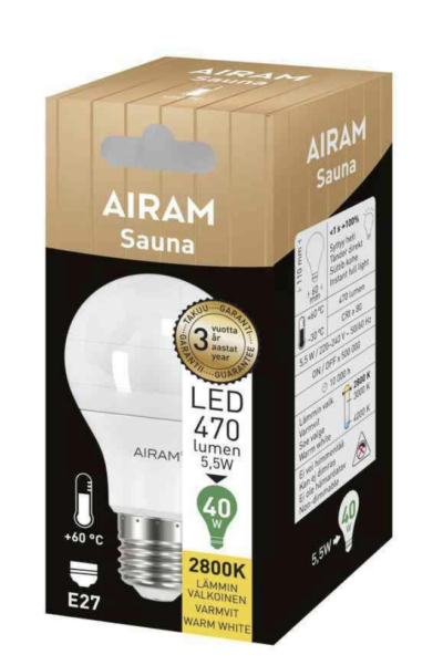 LED-LAMPPU AIRAM A61 828 470lm E27 SAUNA OP